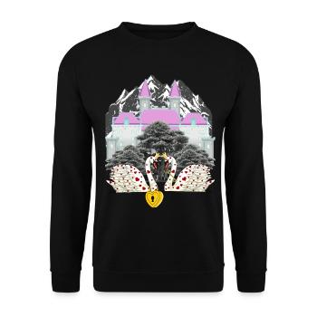 Gebirge Schloss Schwäne Liebe Herz Valentinstag - Unisex Pullover - Schwarz - Vorne - Alina (178cm) & Michal (187cm)