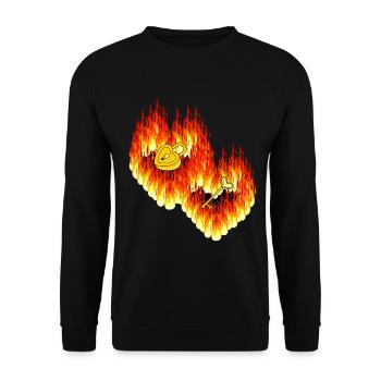 Herzen Liebe Flammen Valentinstag Beziehung - Unisex Pullover - Schwarz - Vorne - Alina (178cm) & Michal (187cm)