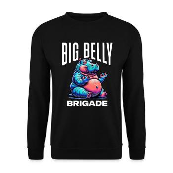 Großer Bauch Brigade Hippo Nilpferd Flusspferd - Unisex Pullover - Schwarz - Vorne - Alina (178cm) & Michal (187cm)