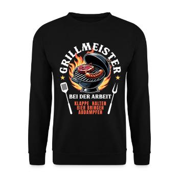 Grillmeister Grill Grillen BBQ Barbecue Spruch - Unisex Pullover - Schwarz - Vorne - Alina (178cm) & Michal (187cm)