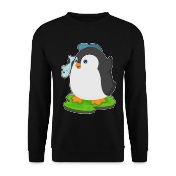 Pinguin Fisch - Unisex Pullover - Schwarz - Vorne - Alina (178cm) & Michal (187cm)