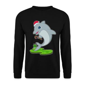Dolphin Christmas Candy Cane - Unisex Sweatshirt - black - Front - Alina (178cm) & Michal (187cm)