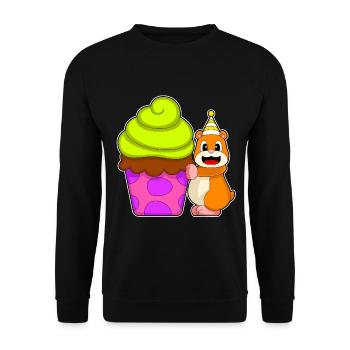 Hamster Birthday Cupcake - Unisex Sweatshirt - black - Front - Alina (178cm) & Michal (187cm)