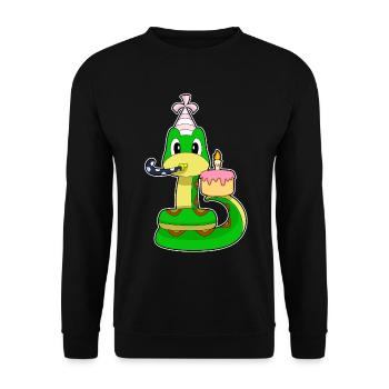 Schlange Geburtstag Tröte - Unisex Pullover - Schwarz - Vorne - Alina (178cm) & Michal (187cm)
