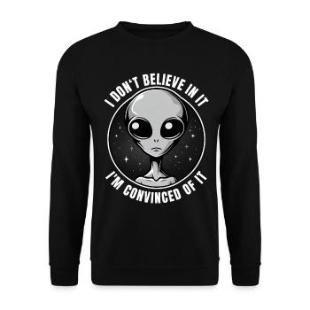 Alien Außerirdische Existenz Glauben Überzeugt - Unisex Pullover - Schwarz - Vorne - Alina (178cm) & Michal (187cm)