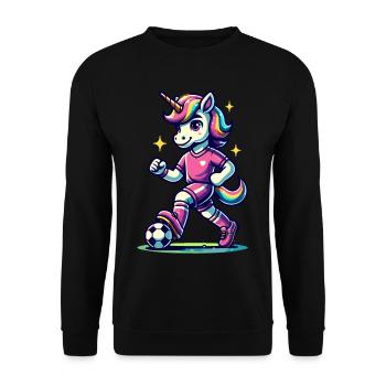 Fussballer Unicorn Fans Soccer Einhörner Einhorn - Unisex Pullover - Schwarz - Vorne - Alina (178cm) & Michal (187cm)