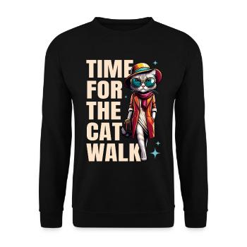 Cat Runway Fashion "Time for the Catwalk" Saying - Unisex Sweatshirt - black - Front - Alina (178cm) & Michal (187cm)