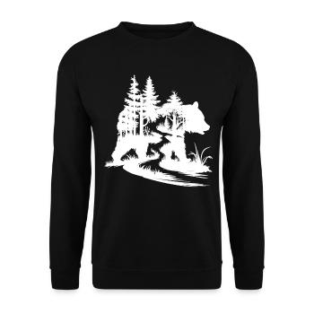Bären Silhouette Wald Kunst - Unisex Pullover - Schwarz - Vorne - Alina (178cm) & Michal (187cm)