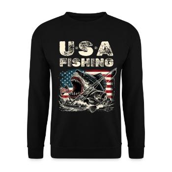 USA Pêche Vintage Monster Shark - Sweat-shirt Unisexe - noir - Devant - Alina (178cm) & Michal (187cm)
