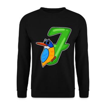 Motif Oiseau 7ème Anniversaire - 7 ans - Sweat-shirt Unisexe - noir - Devant - Alina (178cm) & Michal (187cm)