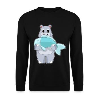 Hippopotame Pêche à la baudroie - Sweat-shirt Unisexe - noir - Devant - Alina (178cm) & Michal (187cm)