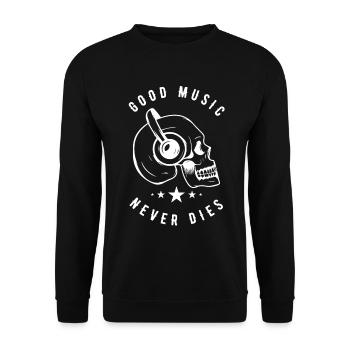 Skull with Headphones Music Never Dies - Unisex Sweatshirt - black - Front - Alina (178cm) & Michal (187cm)