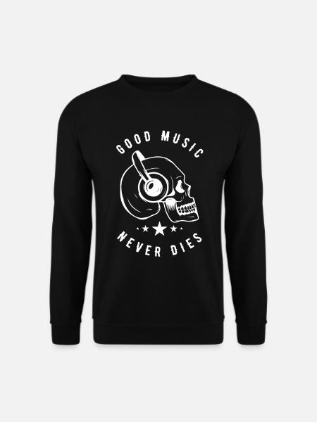 Skull with Headphones Music Never Dies - Unisex Sweatshirt - black