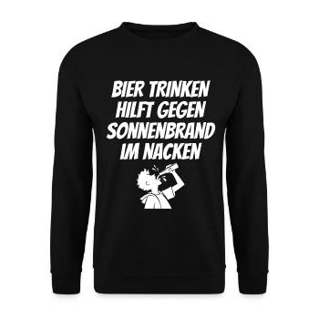 Bier Trinken Hilft Gegen Sonnenbrand im Nacken - Unisex Pullover - Schwarz - Vorne - Alina (178cm) & Michal (187cm)