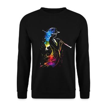 Flötenspielerin Retrowave - Unisex Pullover - Schwarz - Vorne - Alina (178cm) & Michal (187cm)