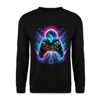 Manette de jeu rétro Vibrant Neon - Sweat-shirt Unisexe - noir - Devant - Alina (178cm) & Michal (187cm)