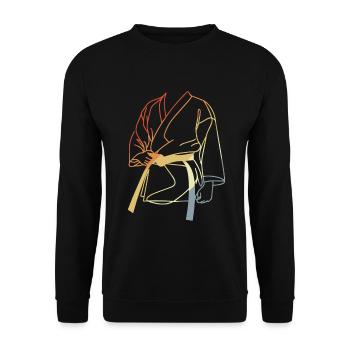Karateka Zeichnung Vintage Look - Unisex Pullover - Schwarz - Vorne - Alina (178cm) & Michal (187cm)