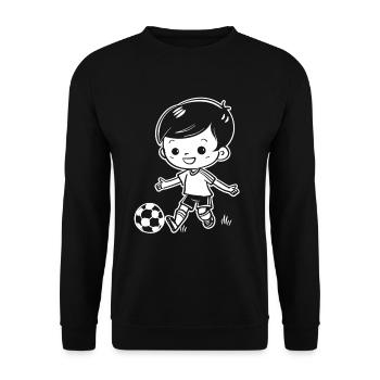 Fußball Junge Zeichnung - Unisex Pullover - Schwarz - Vorne - Alina (178cm) & Michal (187cm)