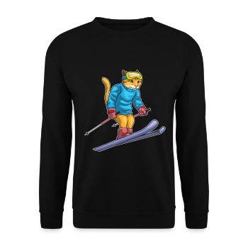 Katze Skifahrer Ski - Unisex Pullover - Schwarz - Vorne - Alina (178cm) & Michal (187cm)