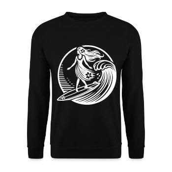 Hawaiianische Surf Girl Vintage Blumen Strand - Unisex Pullover - Schwarz - Vorne - Alina (178cm) & Michal (187cm)