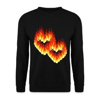 Flammen Herz Herzen Romantik Valentin Liebe - Unisex Pullover - Schwarz - Vorne - Alina (178cm) & Michal (187cm)