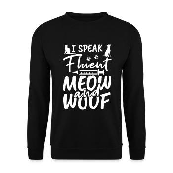 I speak fluent meow and woof - Unisex Sweatshirt - black - Front - Alina (178cm) & Michal (187cm)