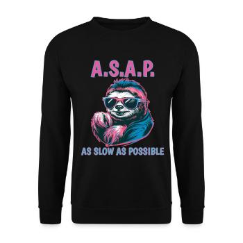 ASAP As Slow As Possible Funny Sloth - Unisex Sweatshirt - black - Front - Alina (178cm) & Michal (187cm)
