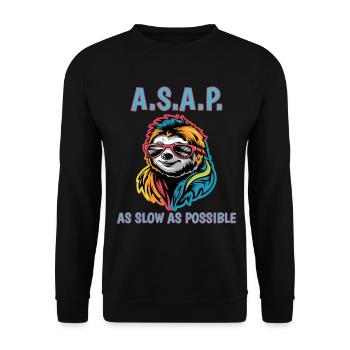 ASAP As Slow As Possible Cool Sloth Fun Quote - Unisex Sweatshirt - black - Front - Alina (178cm) & Michal (187cm)