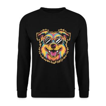 Bunte coole Hundesonnenbrille Retro Pop Art - Unisex Pullover - Schwarz - Vorne - Alina (178cm) & Michal (187cm)