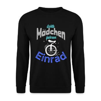 Echte Mädchen fahren Einrad - Unisex Pullover - Schwarz - Vorne - Alina (178cm) & Michal (187cm)