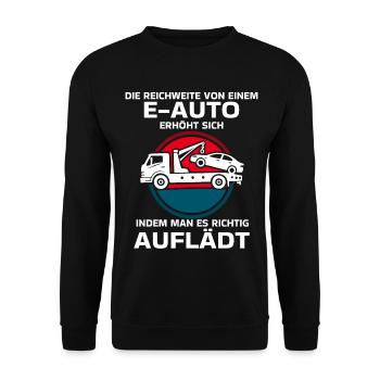 Elektroauto Laden Humor - Unisex Pullover - Schwarz - Vorne - Alina (178cm) & Michal (187cm)