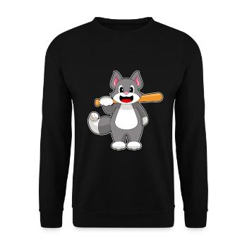 Katze Baseball Baseballschläger - Unisex Pullover - Schwarz - Vorne - Alina (178cm) & Michal (187cm)