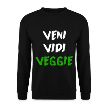Veni Vidi Veggie Funny Vegetarian Slogan Shirt - Unisex Sweatshirt - black - Front - Alina (178cm) & Michal (187cm)