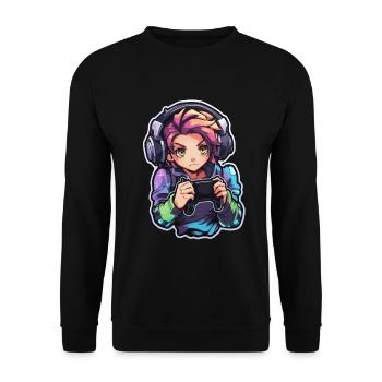 Gamer Anime Look - Sweat-shirt Unisexe - noir - Devant - Alina (178cm) & Michal (187cm)