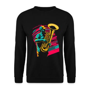 Tuba Spieler Comic Look - Unisex Pullover - Schwarz - Vorne - Alina (178cm) & Michal (187cm)