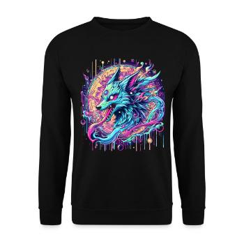 Psychedelische Fuchs Kopf Goa Kunst - Unisex Pullover - Schwarz - Vorne - Alina (178cm) & Michal (187cm)