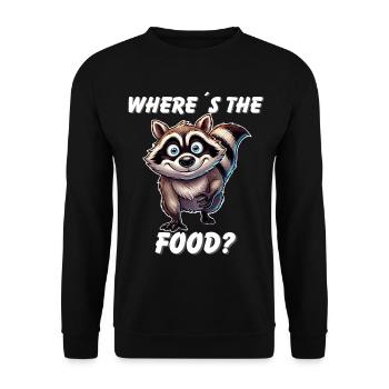 Where's The Food? Cute Raccoon Funny Cartoon Tee - Unisex Sweatshirt - black - Front - Alina (178cm) & Michal (187cm)