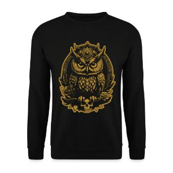 Mystische Eule sitzt auf einem Skull - Unisex Pullover - Schwarz - Vorne - Alina (178cm) & Michal (187cm)