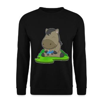 Cheval jouet voiture - Sweat-shirt Unisexe - noir - Devant - Alina (178cm) & Michal (187cm)