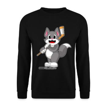 Katze Eishockey Eishockeyschläger - Unisex Pullover - Schwarz - Vorne - Alina (178cm) & Michal (187cm)