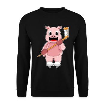 Schwein Eishockey Eishockeyschläger - Unisex Pullover - Schwarz - Vorne - Alina (178cm) & Michal (187cm)
