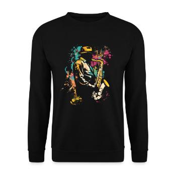 Saxophoniste street art - Sweat-shirt Unisexe - noir - Devant - Alina (178cm) & Michal (187cm)