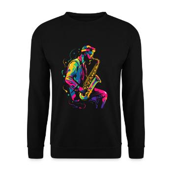 Look saxophoniste des années 90 - Sweat-shirt Unisexe - noir - Devant - Alina (178cm) & Michal (187cm)