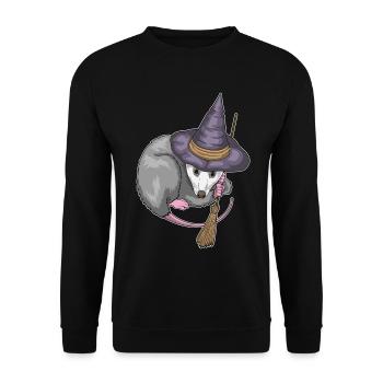 Beutelratte Hexe Besen - Unisex Pullover - Schwarz - Vorne - Alina (178cm) & Michal (187cm)