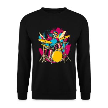 Schlagzeuger Synthwave - Unisex Pullover - Schwarz - Vorne - Alina (178cm) & Michal (187cm)