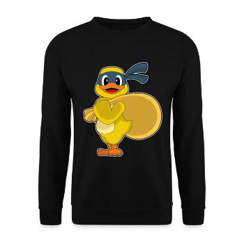Ente Bandit Geldsack - Unisex Pullover - Schwarz - Vorne - Alina (178cm) & Michal (187cm)