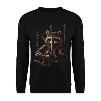 Waschbär Samurai Anime Cartoon Ninja Japan Schwert - Unisex Pullover - Schwarz - Vorne - Alina (178cm) & Michal (187cm)
