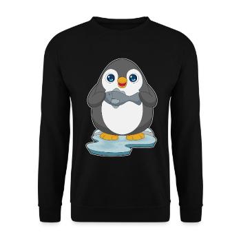 Pinguin Fisch - Unisex Pullover - Schwarz - Vorne - Alina (178cm) & Michal (187cm)