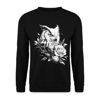 Blumen Rose Eule Ästhetik Nachteule Vogel Geschenk - Unisex Pullover - Schwarz - Vorne - Alina (178cm) & Michal (187cm)