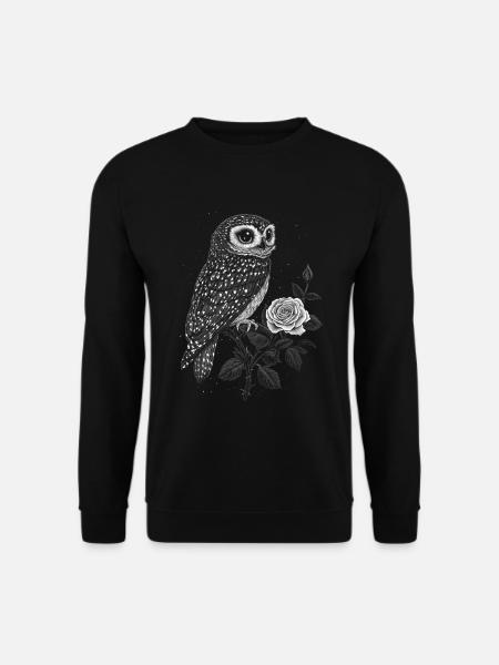 Eule Vogel Blumen Ästhetik Nachteule Rose Geschenk - Unisex Pullover - Schwarz